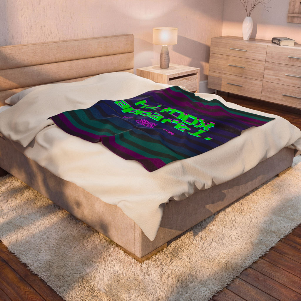 Retro 'HITBOX APPAREL' Velveteen Plush Blanket | Cozy Throw