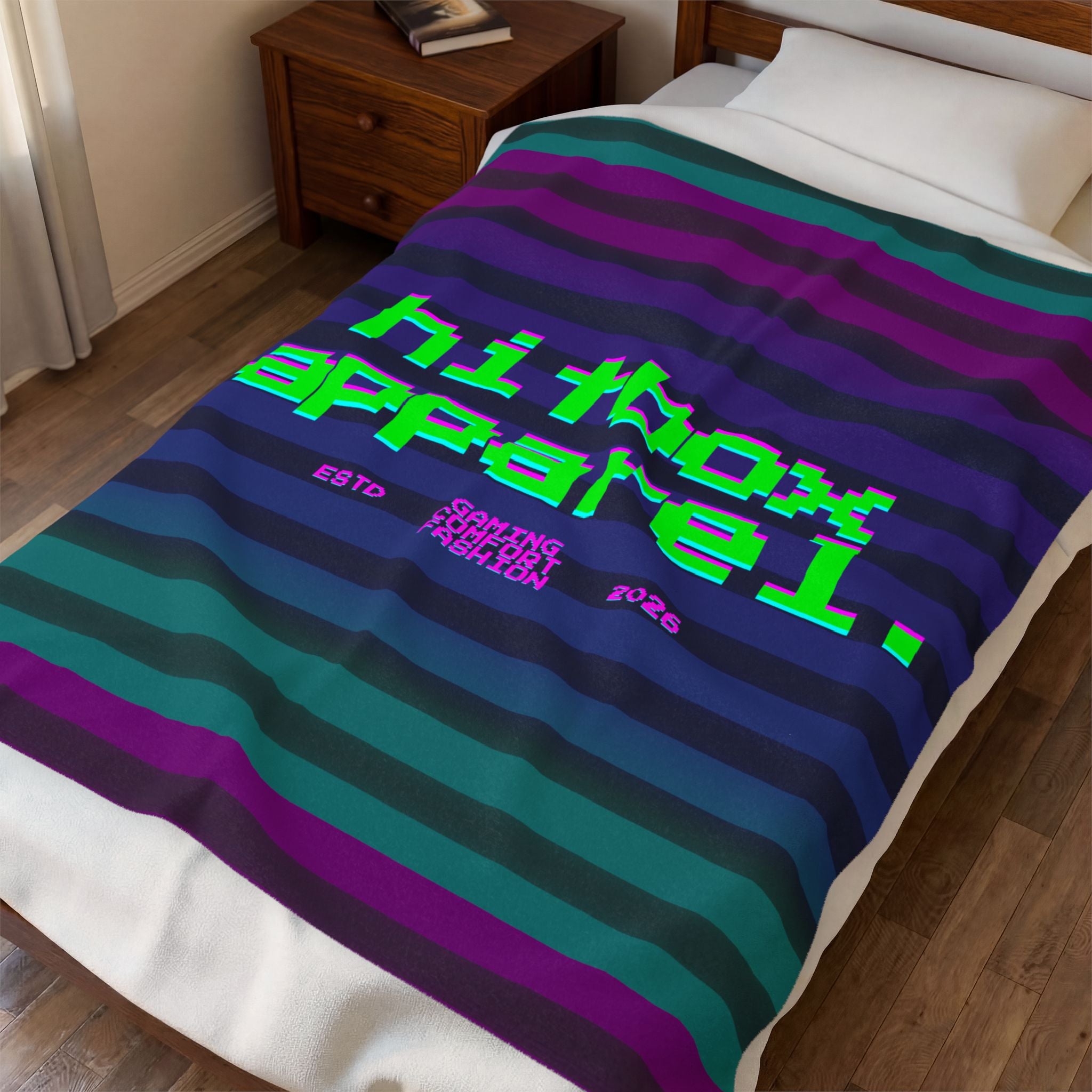 Retro 'HITBOX APPAREL' Velveteen Plush Blanket | Cozy Throw