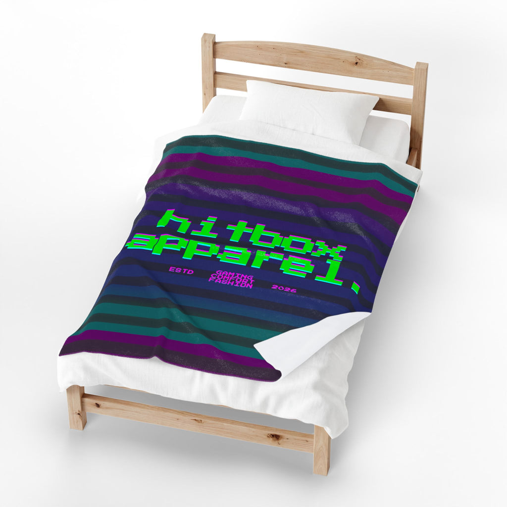 Retro 'HITBOX APPAREL' Velveteen Plush Blanket | Cozy Throw